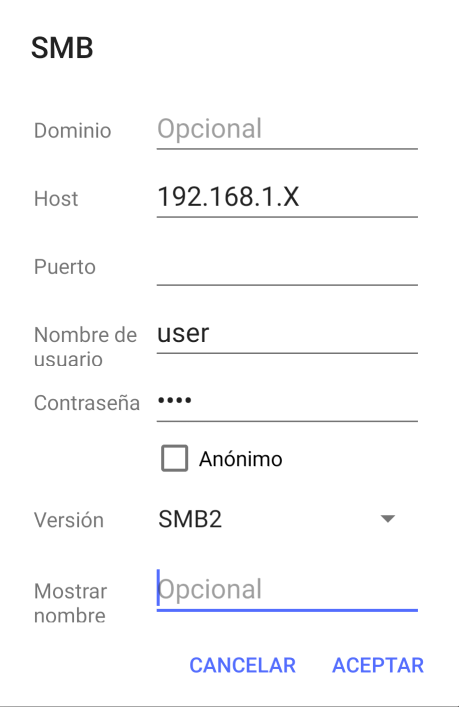 Ejemplo de configuración en modo SMB